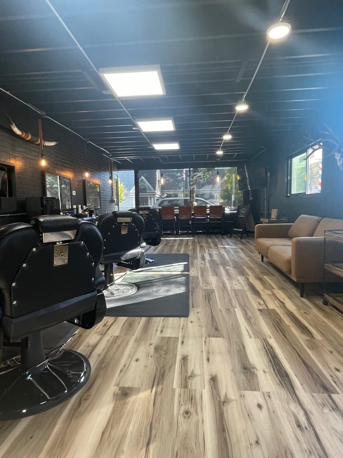 The interior of S|X Barbershop in downtown Berthoud, Colorado